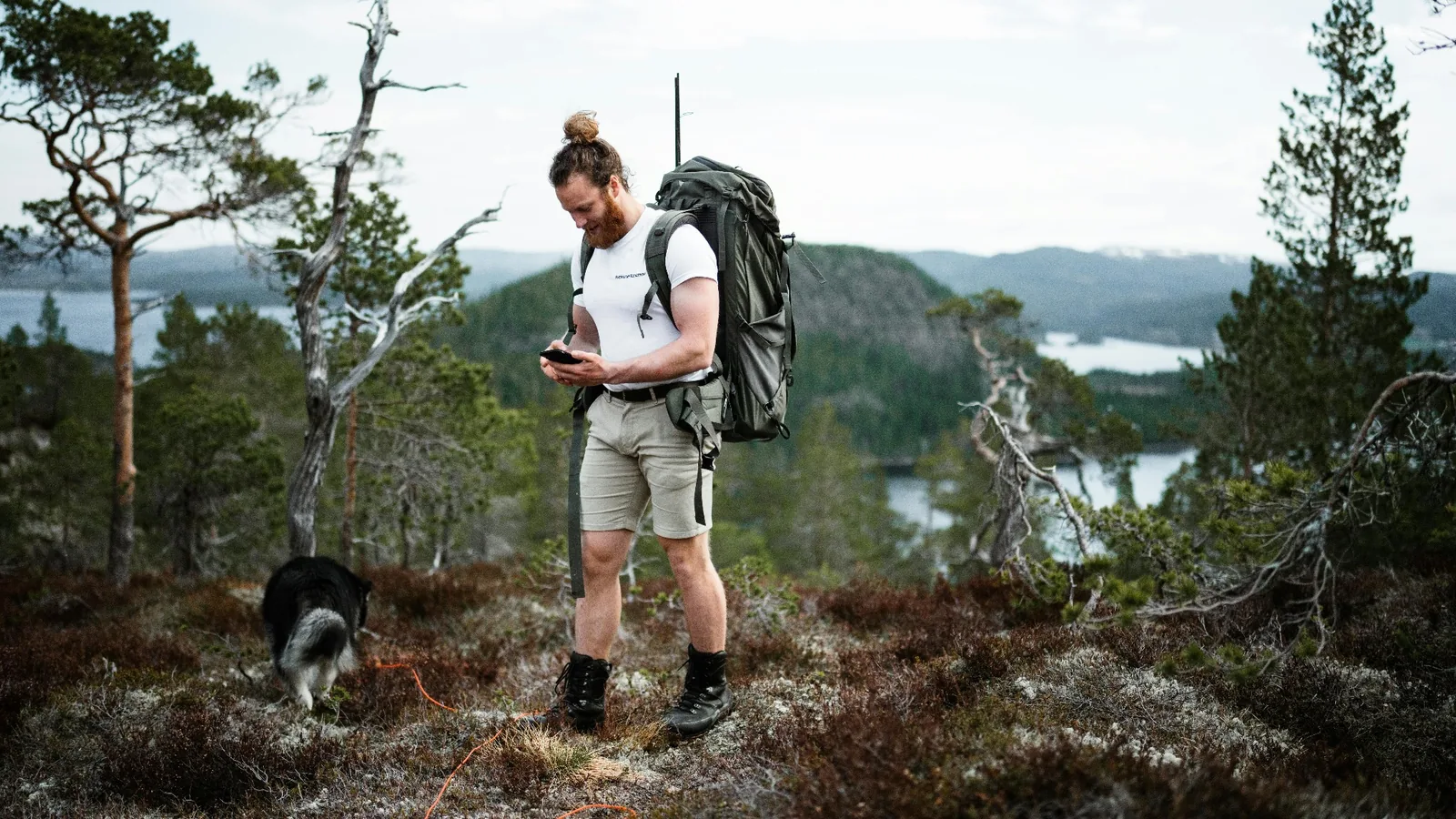 Vandrare på fjällstig med skor och ryggsäck